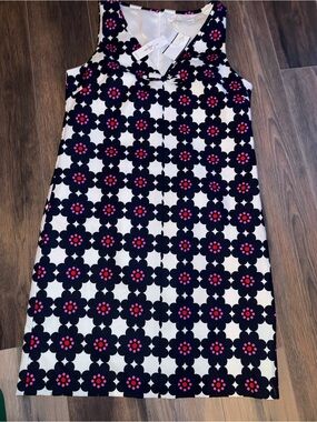 Trina Turk White Navy Floral Shift Dress with Pink Accents